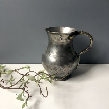 Antique quart belly tankard - cast and hammered 