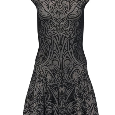 RVN - Black & Beige Lace Print Knit Drop Waist Dress Sz S