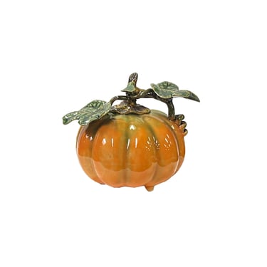 Artistic Orange Small Pumpkin with Leaf Ceramic Display Art Figure ws3578E 