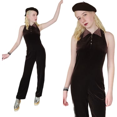 Vintage 90s Jumpsuit Brown Velvet Kay Unger 