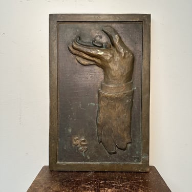 1960s Surreal Bronze Relief of Hand Raising a Body at Rest with Flower - 21