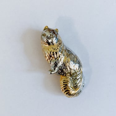 60s/70s Persian Cat Silver and Gold Toned Brooch Pin 