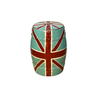Turquoise Base Red Cross Line Pattern Round Porcelain Stool Table ws3560E 
