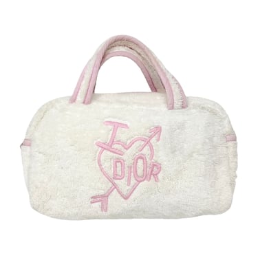 Dior Pink Heart Logo Terry Cloth Bag