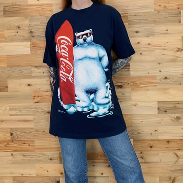 90's Vintage Coca-Cola 1995 Polar Bear Tee Shirt T-Shirt 