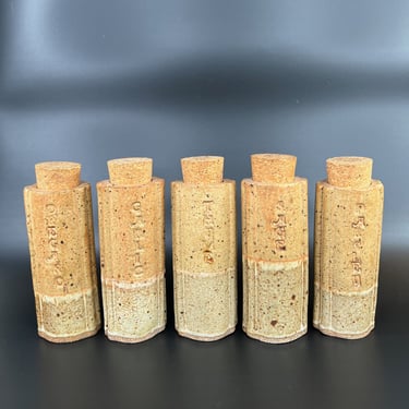 David Petrakovitz Pottery Spice Jars with Corks, A Set of 5 Beautifully Crafted Decorative Kitchen Containers 