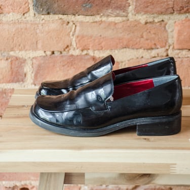 chunky black loafers | 90s y2k vintage Franca Sarto glossy patenet leather square toe flats size 6 