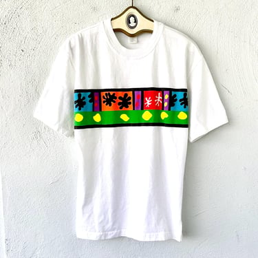 Vintage 90s Graphic White Tshirt 1990s Bold Artsy T Shirt Gottex 
