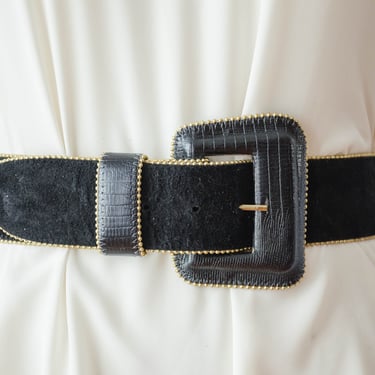 wide black leather belt | 80s 90s vintage Sandy | Poppycock  display picture 1