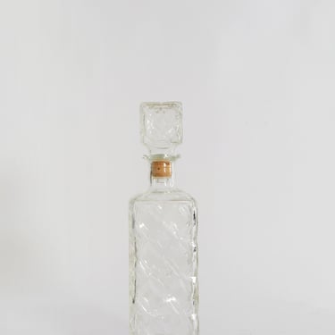 Vintage 70s diamond clear glass liquor bottle decanter 