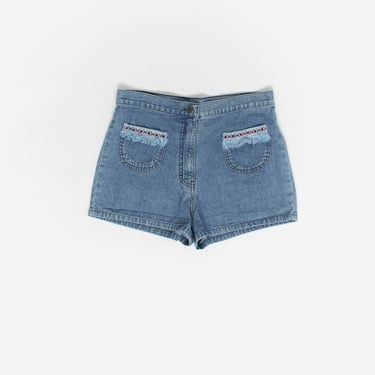 Vintage denim shorts with embroidered front pockets - Medium 