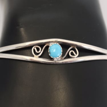 Simple 70's sterling turquoise Southwestern cuff, 925 silver blue cab minimalist hippie bracelet 