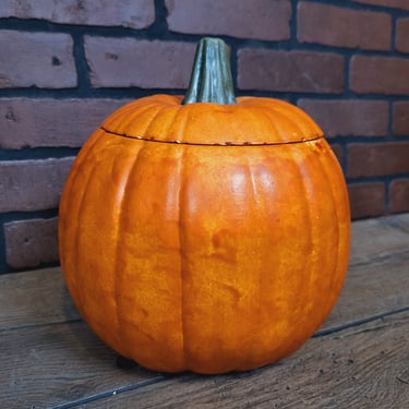 Vintage 1973 Ceramic Halloween Pumpkin Jack O Lantern Cookie Jar 