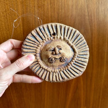 Vintage sun ornament / handmade studio pottery / hippie boho hanging decoration 