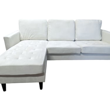 White Mid Century Modern Microfiber Couch With Reversible Chaise