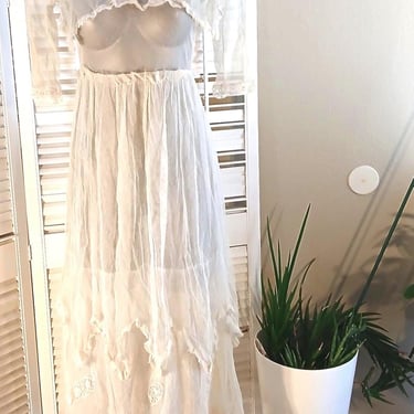Antique TOC White Cotton Tulle and Lace Dress w/ Exquisite Hand Tatting / S 
