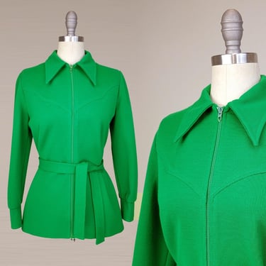 1960s Catalina Jacket / Green Knit Zip Jacket  / Green Catalina Jacket / Mod Jacket / Zip Jacket / Size Medium - Large 