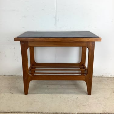 Scandinavian Modern Teak End Table with Slate Top 