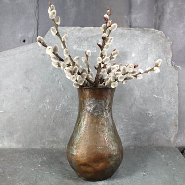 Antique Hand Hammered Metal Vase | 7" Tall Egyptian Vase | Rustic Metal Vase 