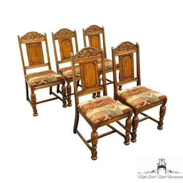 Set of 5 Antique Vintage English Revival Gothic Jacobean Style Dining Side Chairs 