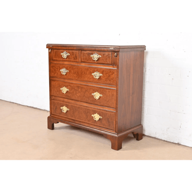 Baker Furniture Georgian Burled Walnut Flip Top Server or Bachelor Chest, Newly Refinished