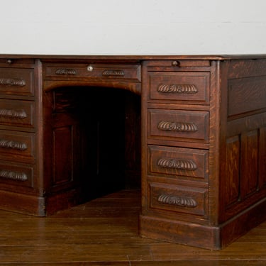 Antique French Art Nouveau Tiger Oak Partners Desk 