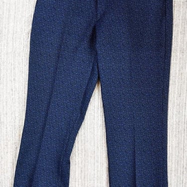 1960's Men's Kings Road Blue Print POLYESTER Slacks Pants Trousers 33 X 30 Mid Century 1970's Sears Knit Give-N-Take MOD Hippie Unisex 