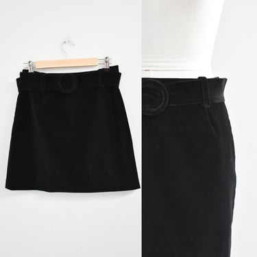 1990s Black Velveteen Low Rise Mini Skirt 