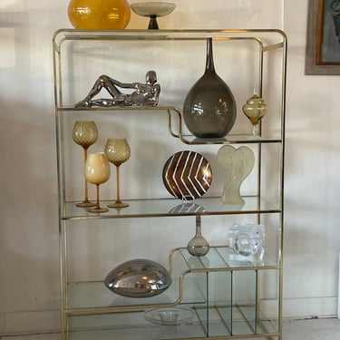 Vintage Brass Etagere in the style of Milo Baughman | 1980s shelving unit 