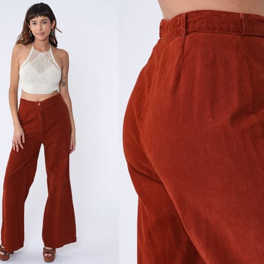 70s Bell Bottoms Brown Flared Pants Hippie Flares Plain Bellbottom Boho High Waisted Rise Retro Trousers Bohemian Vintage 1970s Medium 29 