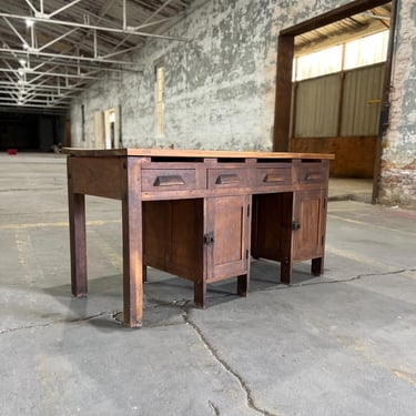 Industrial Maple Top Oak Shop Cabinet 