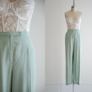 high waisted pants | 90s y2k plus size vintage pastel mint green straight leg trousers 