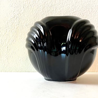 Vintage 80s Black Ceramic Vase 