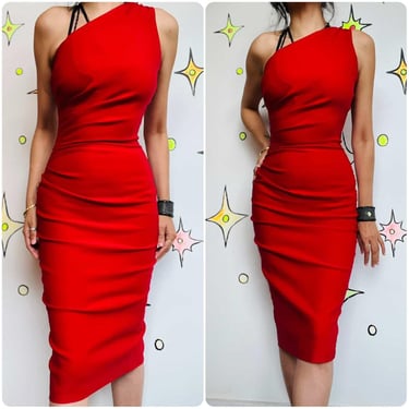 Retro 50s Repro Cherry Red Wiggle Dress – Pin-Up Glam by Stop Staring! – Small 