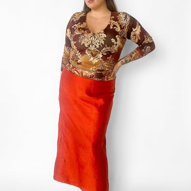 Y2K Orange Floor Length Silk Skirt sz. L