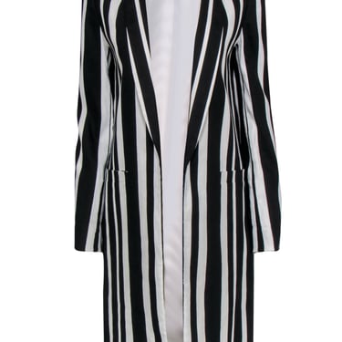 Alice & Olivia - White & Black Striped Linen Blend Longline Blazer Sz S