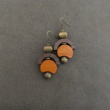 Carved wooden earrings, ethnic earrings, tribal earrings, natural earrings, Afrocentric earrings, African earrings, boho earrings, orange 