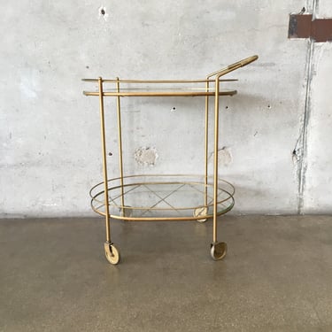 Vintage Mid Century Modern Brass And Glass Rolling Bar Cart