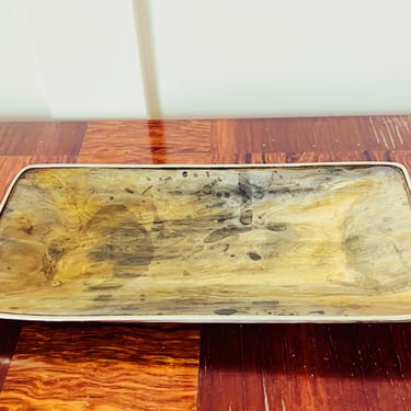 Wood Grain Desk Tray with Silver Rim