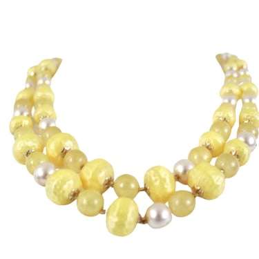 1960s Yellow Moonglow Double Strand Beaded Necklace - Vintage Moonglow Necklace -  Yellow Moonglow Necklace - Vintage Moonglow Jewelry 