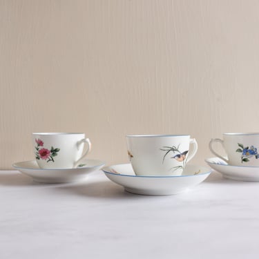 rare 1880s limoges hand painted flora and fauna teacups, set of 5