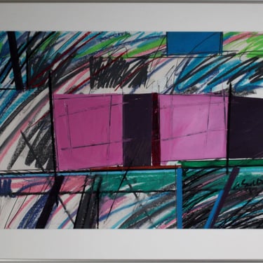 Contemporary Abstract Expressionist Mixed Media Pastel on Paper Signed Framed 