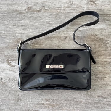90s Vintage Esprit De Corp Shoulder Bag Patent Leather Black Handbag 