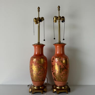 Vintage Marbro Hermès Orange Colored Porcelain  Table Lamps - a Pair 