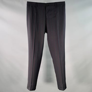 DOLCE & GABBANA Size 34 Black Burgundy Stripe Wool Flat Front Dress Pants