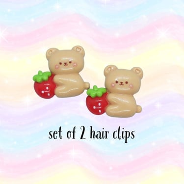 Kawaii Teddy Bear Hair Clip Set Cute Strawberry Bears Barrettes 