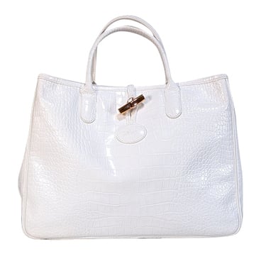 Longchamp - White Embossed Patent Leather Handbag