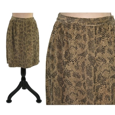 L - 90s Snake Print Corduroy Skirt Large, Cotton Short Pencil Skirt, Straight Midi Casual Fall Winter, 1990s Clothes Women Vintage from KIKO 