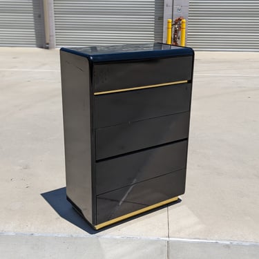 Vintage Postmodern Lane Tallboy Dresser | Black Lacquer| Brass | Wood | Mid Century | MCM | Solid/Heavy Piece | Shipping Not* Included 