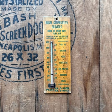 Vintage Rural Coop Services Hales Corners, WI Wood Thermometer Milwaukee 